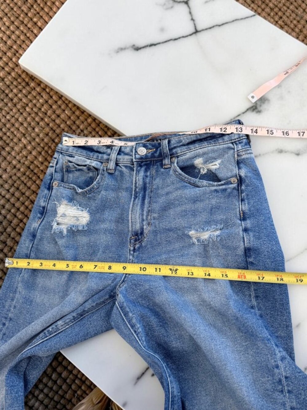 American Eagle Stretch Mom Straight Jeans Size 4 Distressed High Waist - Picture 6 of 12